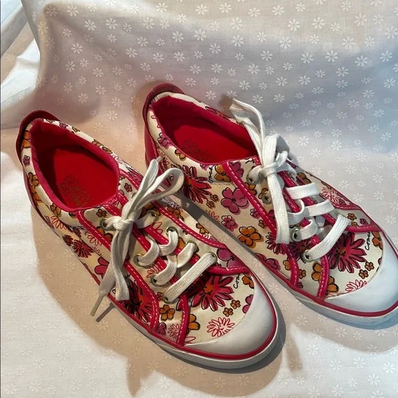 COACH Pink and White Sneakers Floral Canvas Design Laces EUC - Picture 3 of 13